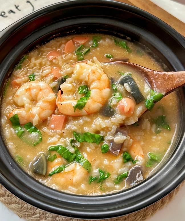 虾油海鲜粥的做法大全-图1